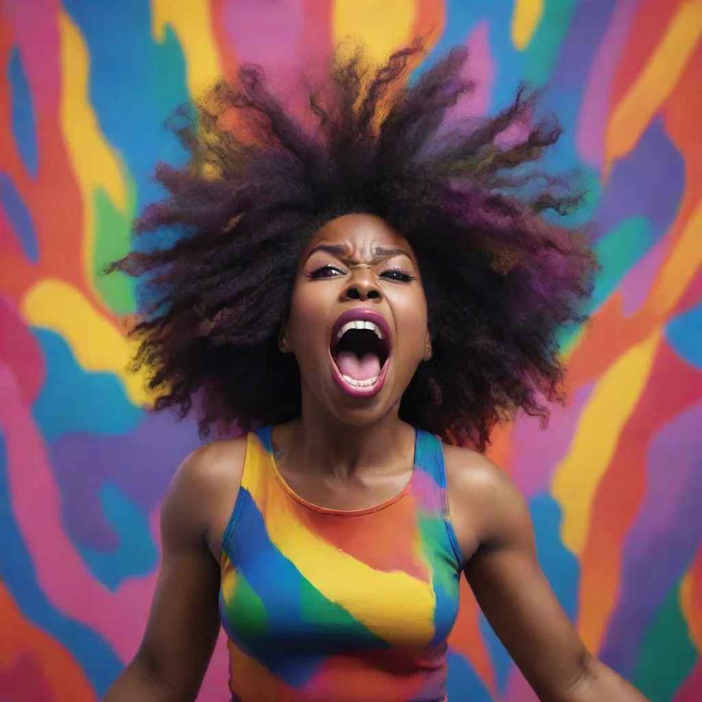 aiartstation art a screaming black woman in a vast of colours  confident engaging wow 3