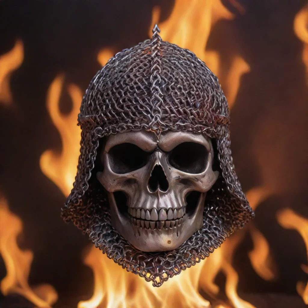 aiartstation art a skull in a chainmail coiffe with a fire background confident engaging wow 3