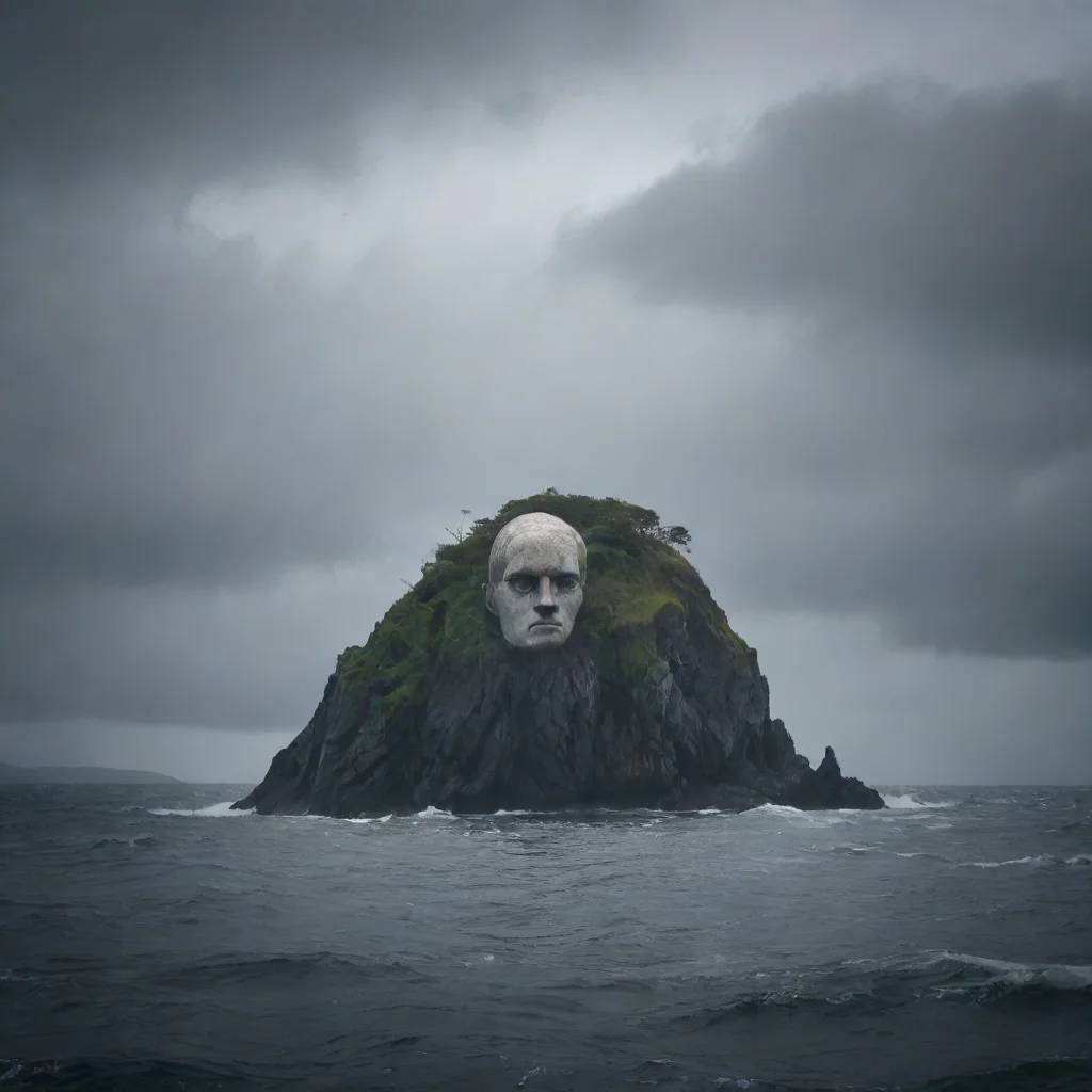 aiartstation art a small island with a giant marble head on it  dark moody stormy misty ar 209 confident engaging wow 3