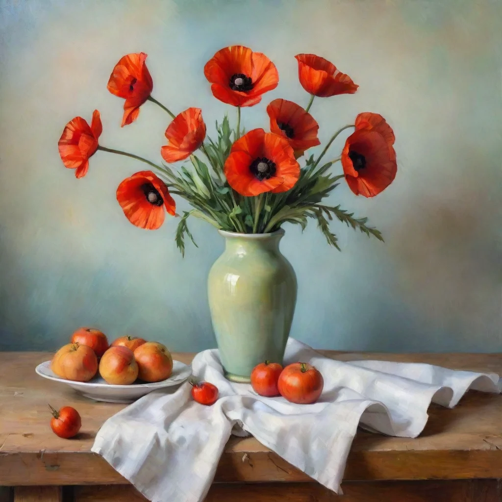 artstation art a still life with poppies in the style of cezanne confident engaging wow 3