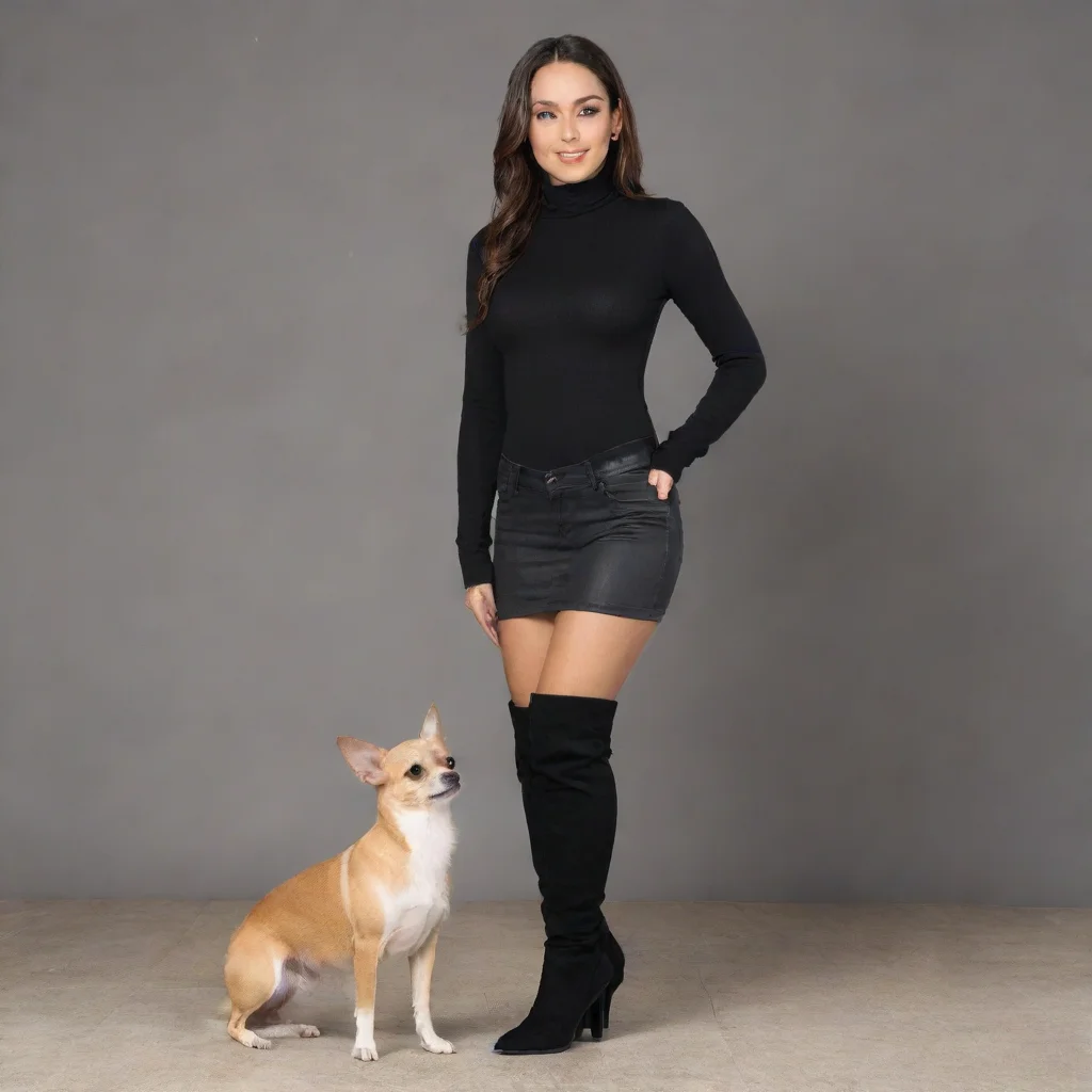 aiartstation art a tall woman wearing knee high black boots holding a chihuahua    confident engaging wow 3