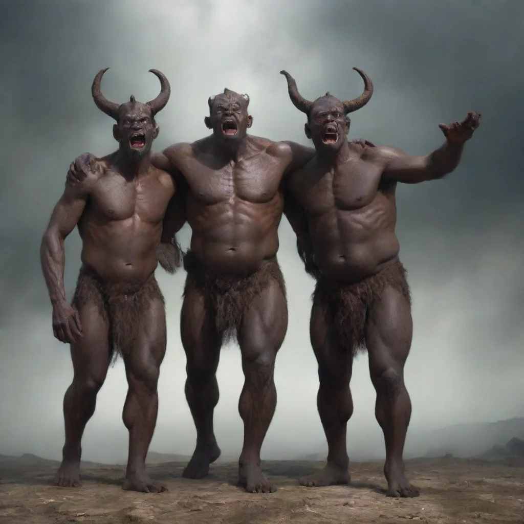 aiartstation art a three headed giant with dark skin like a demon confident engaging wow 3