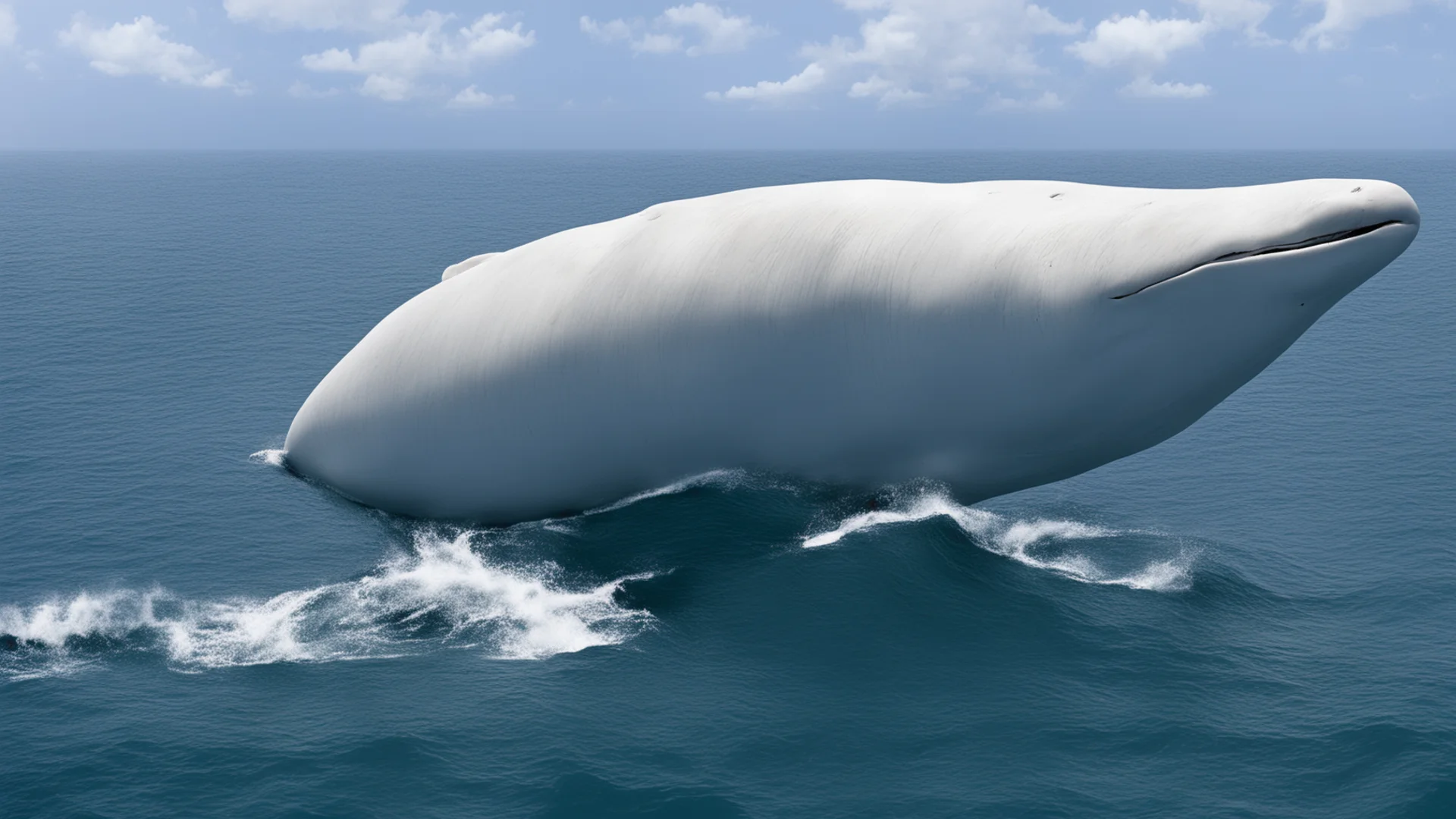 aiartstation art a very big white sperm whale in the ocean  alongside a boat confident engaging wow 3 wide