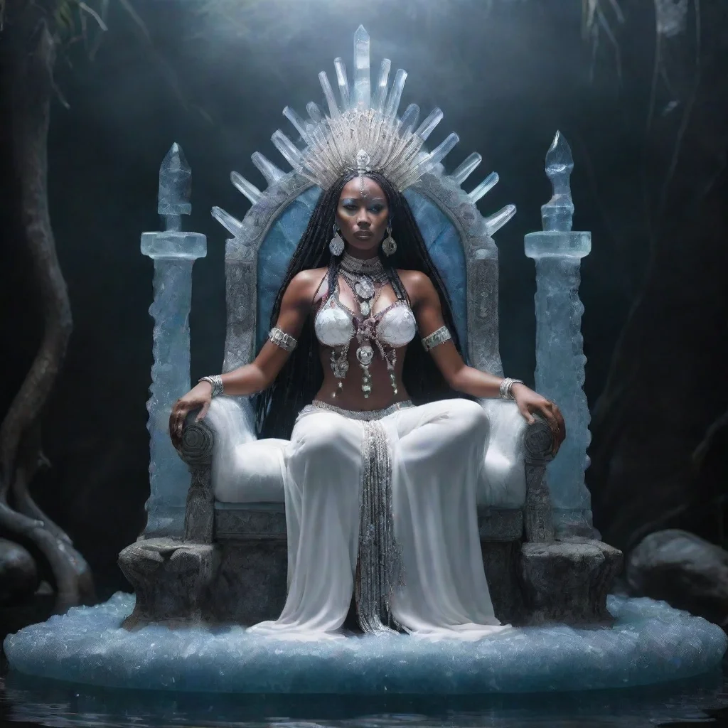 aiartstation art a voodoo priestess of silence on a fluid throne so clean and clear with technical crystals floating ar 1812 confident engaging wow 3
