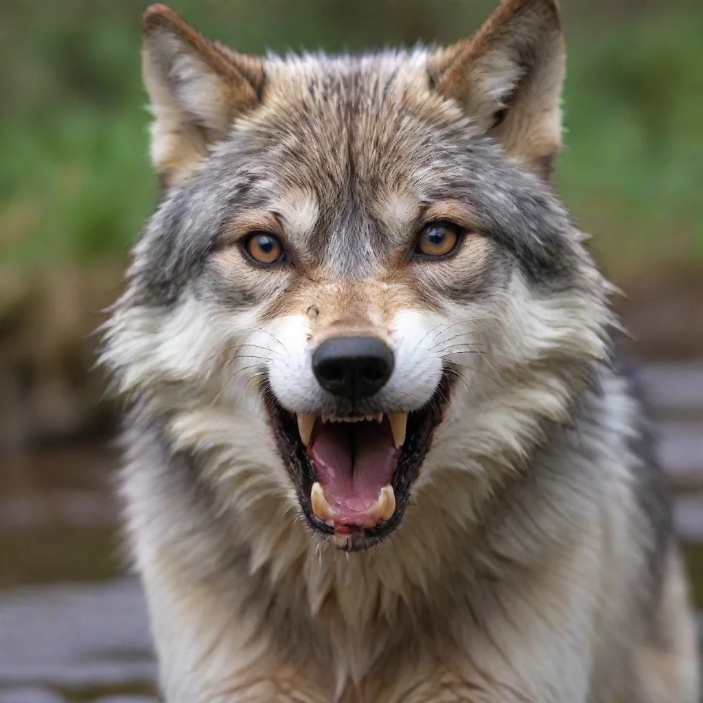aiartstation art a wet wide open female wolf furry mouth. confident engaging wow 3