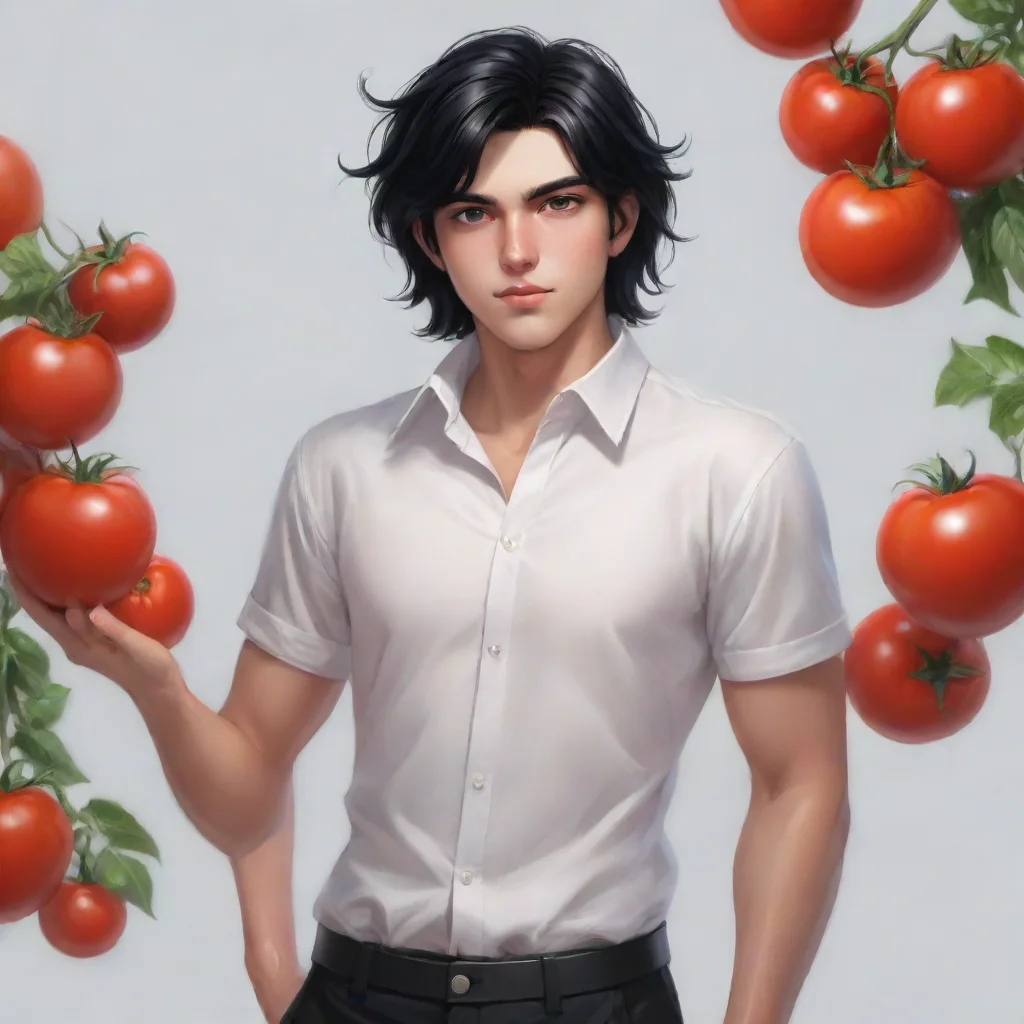 aiartstation art a white 20 year old male with black hair but he is a tomato person confident engaging wow 3
