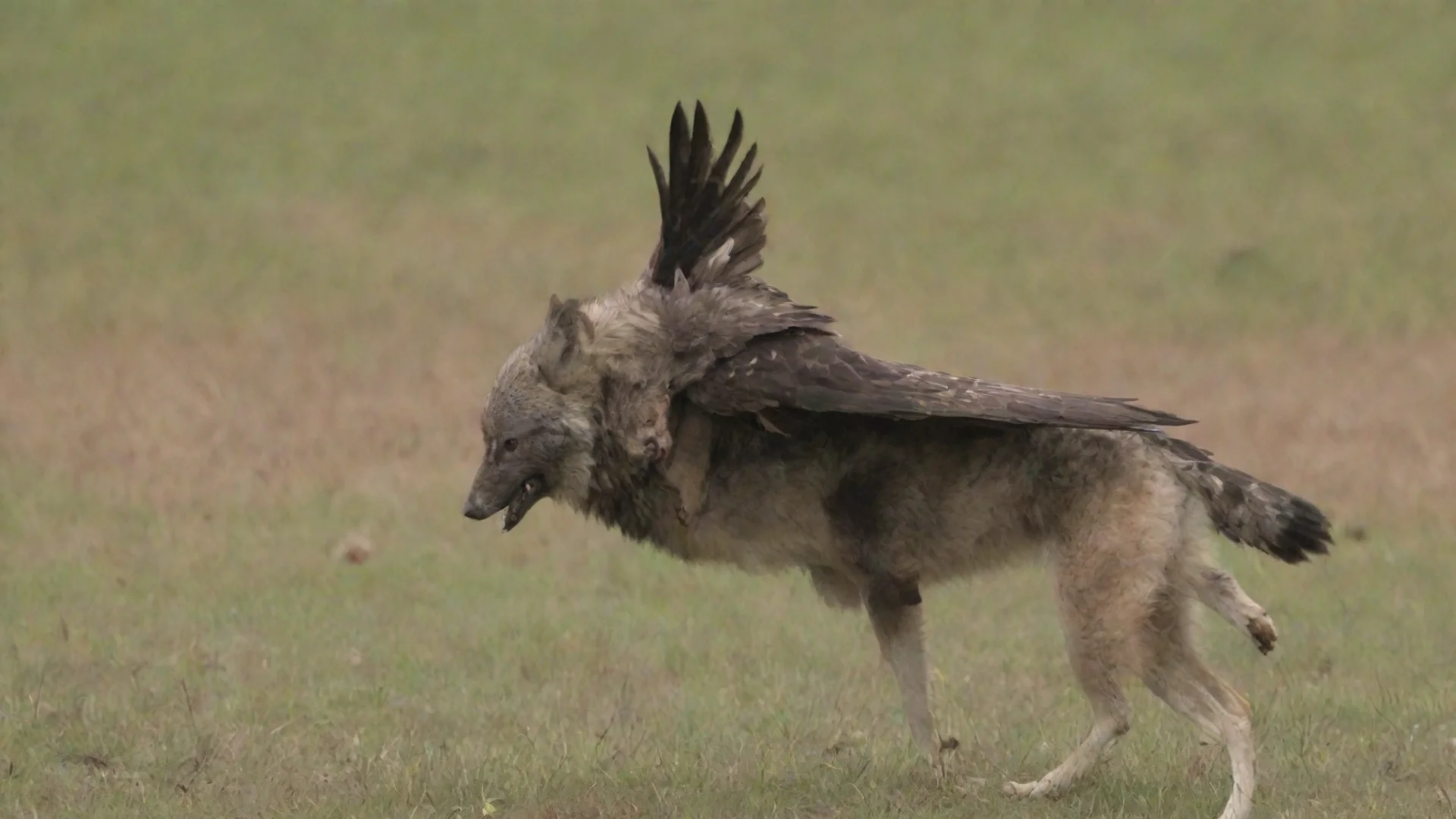 aiartstation art a wolf pup getting carried away by a hawk  confident engaging wow 3 wide