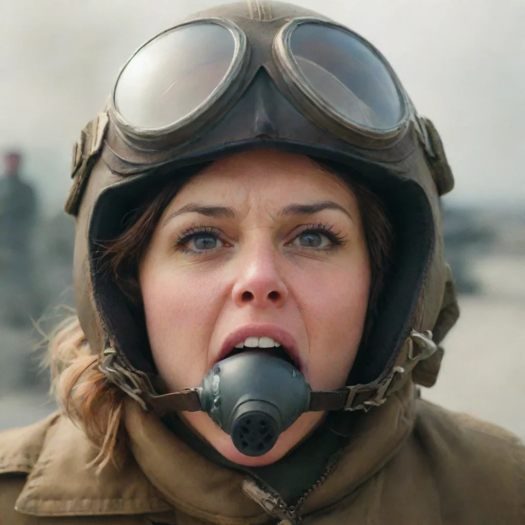 aiartstation art a woman in aviator helmet blows air to the camera with her mouth wide open. confident engaging wow 3