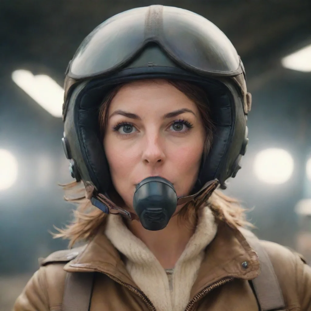 aiartstation art a woman in aviator helmet blows to the camera. confident engaging wow 3