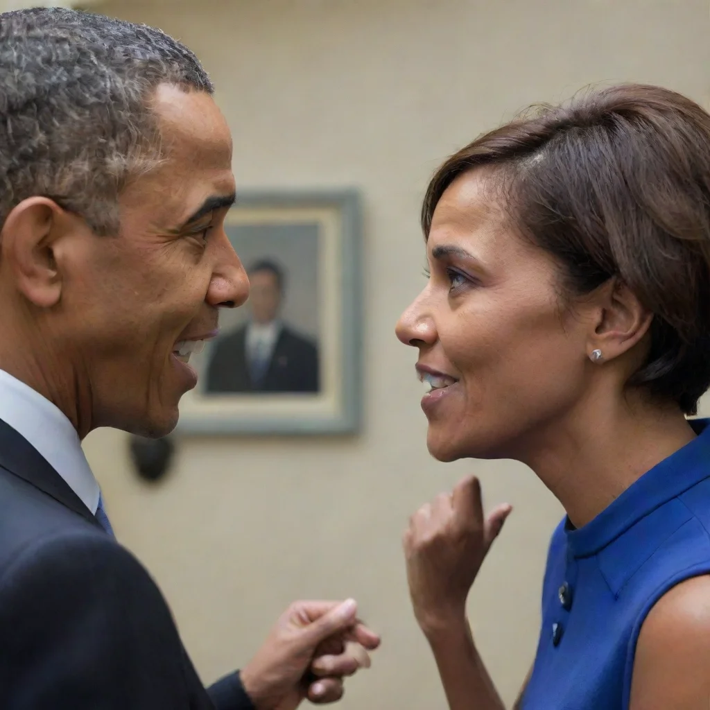 aiartstation art a woman talking with barack obama confident engaging wow 3