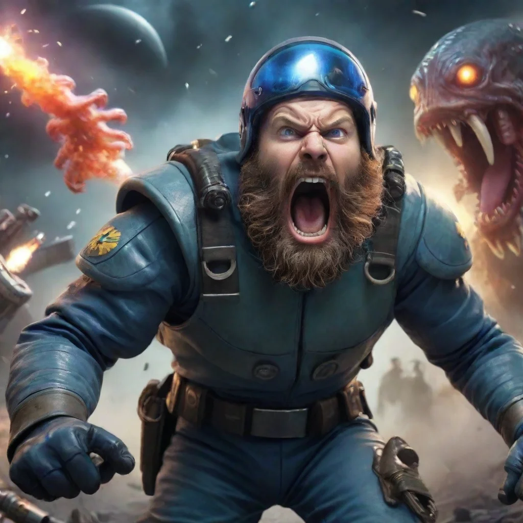 aiartstation art a young bearded angry screaming swedish space soldier man fighting against alien squids wars hd confident engaging wow 3