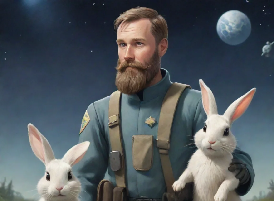 aiartstation art a young bearded swedish space soldier saving anthropomorphic rabbits propaganda cartoon hd confident engaging wow 3 landscape43