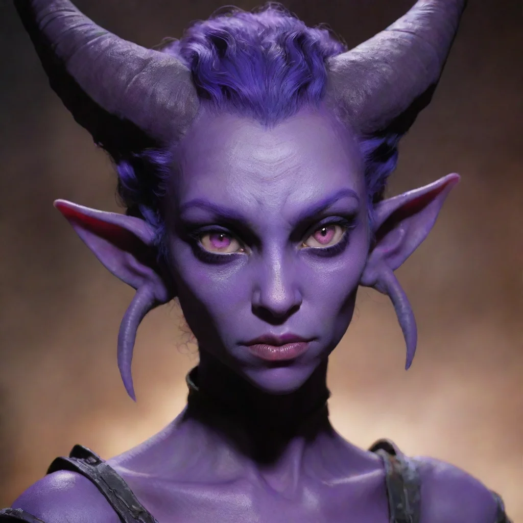 aiartstation art a young purple skinned tiefling looks at you with fear in her eyes. confident engaging wow 3