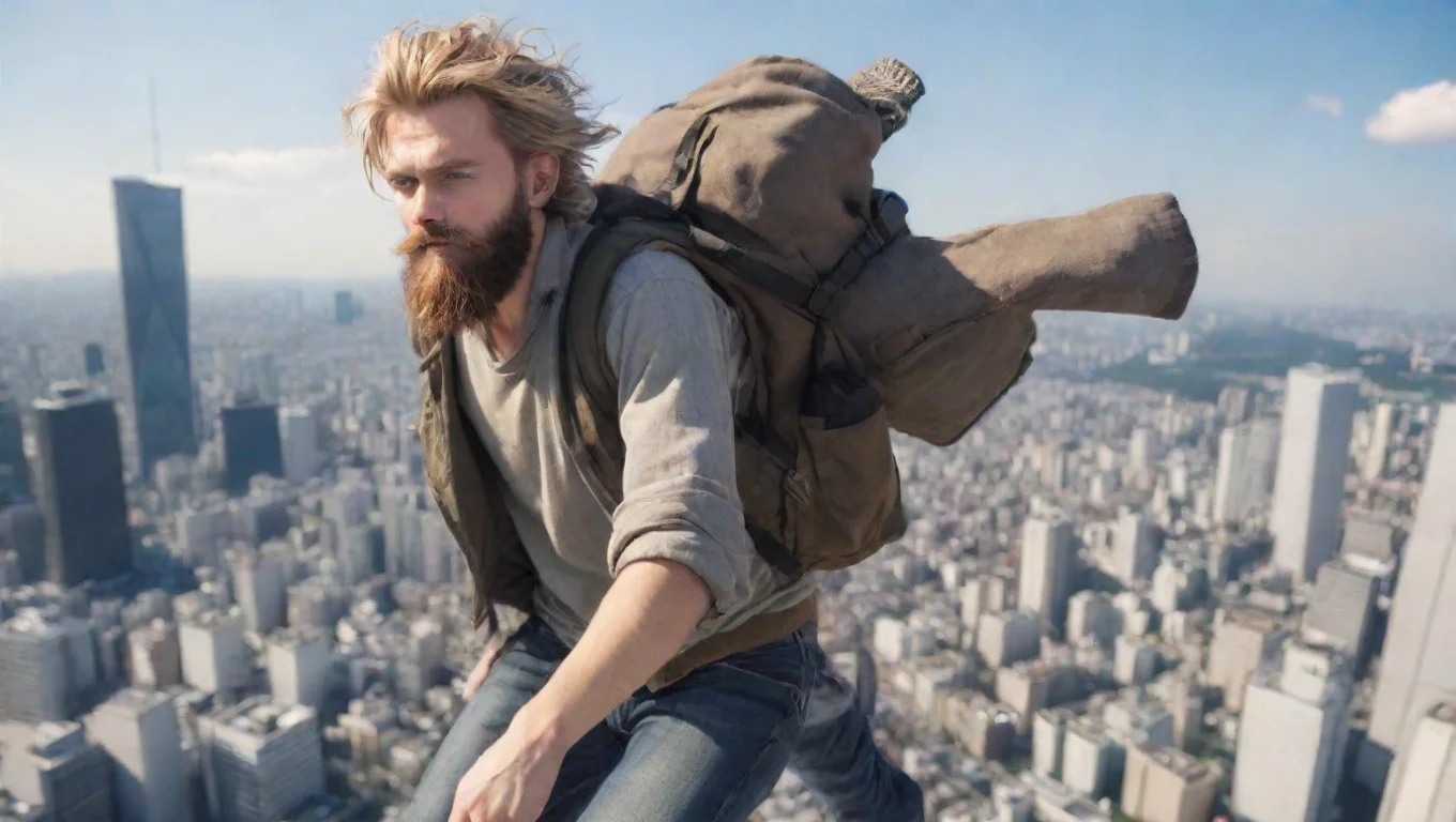 aiartstation art a young swedish bearded anime hobo man flying over tokyo confident engaging wow 3 widescreen