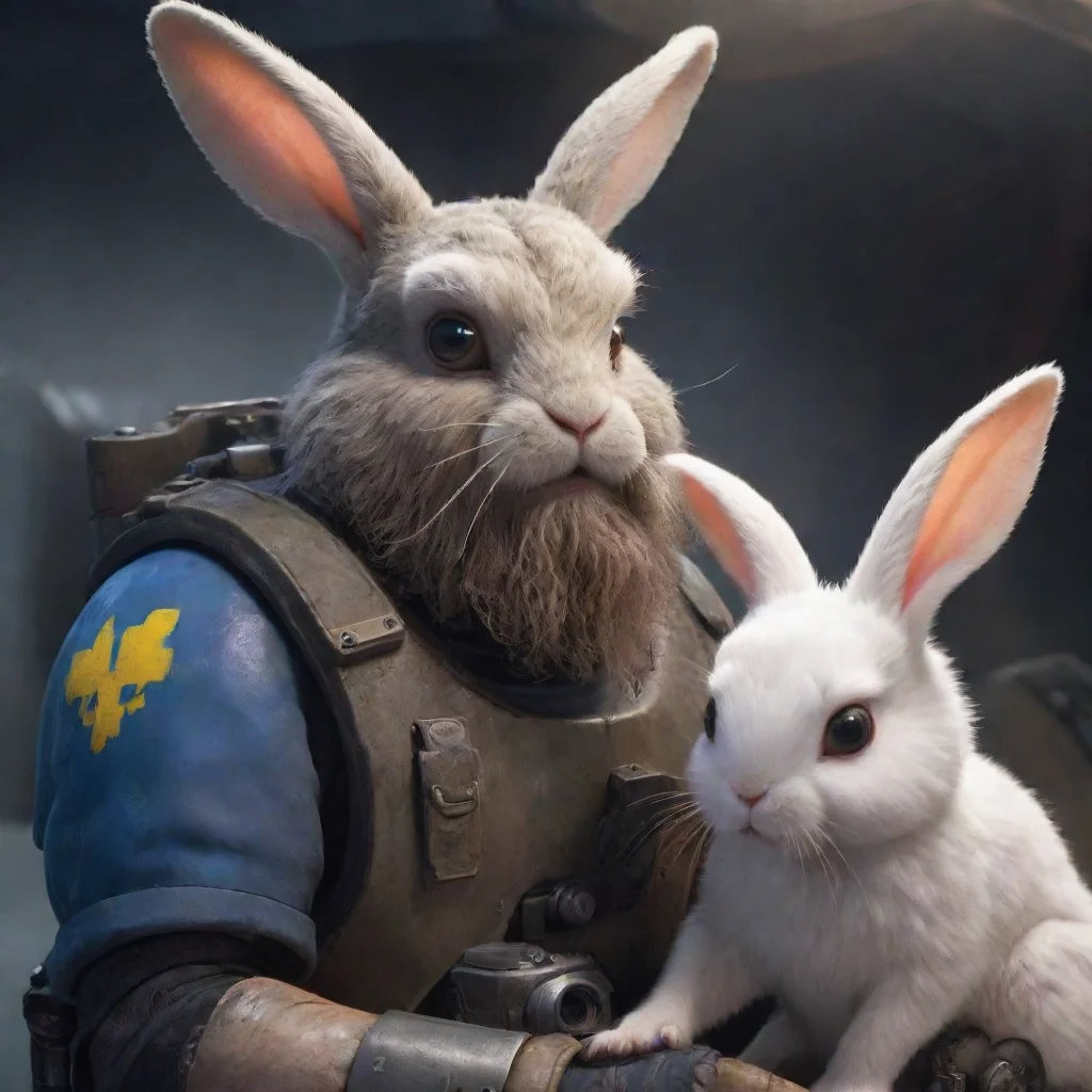 aiartstation art a young swedish space marine with a beard helping a cute scared alien bunny and her baby. confident engaging wow 3
