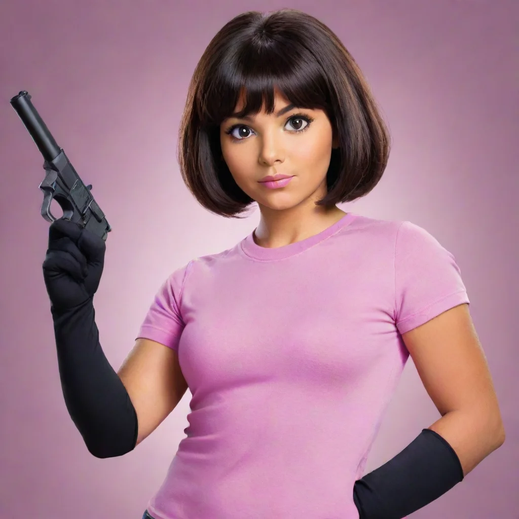 aiartstation art adult dora the explorer with black gloves and gun confident engaging wow 3