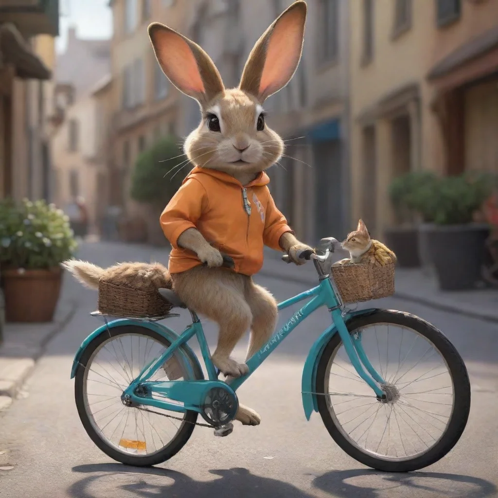 aiartstation art agame un conejo en una bicicleta con casco a la par de un gatos confident engaging wow 3