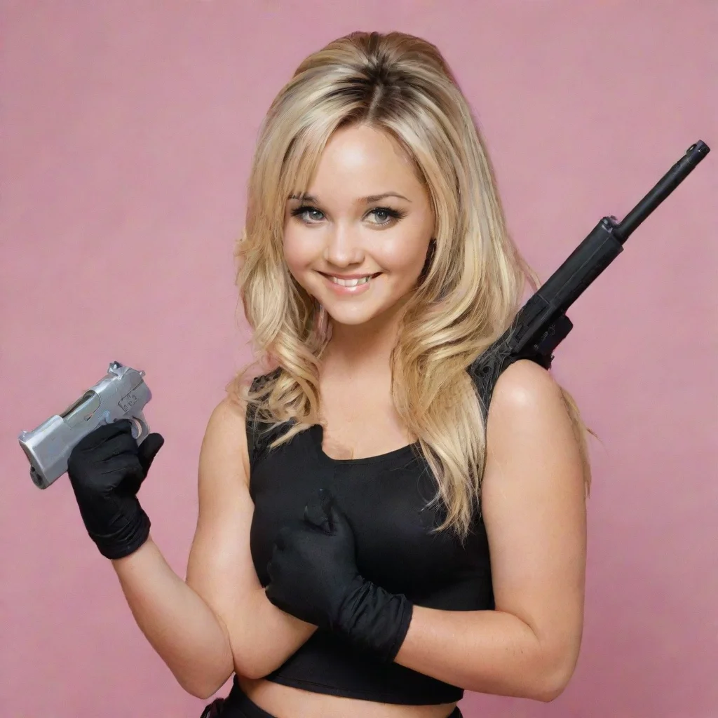 artstation art amanda bynes from the amanda show  smiling with black gloves and gun  confident engaging wow 3