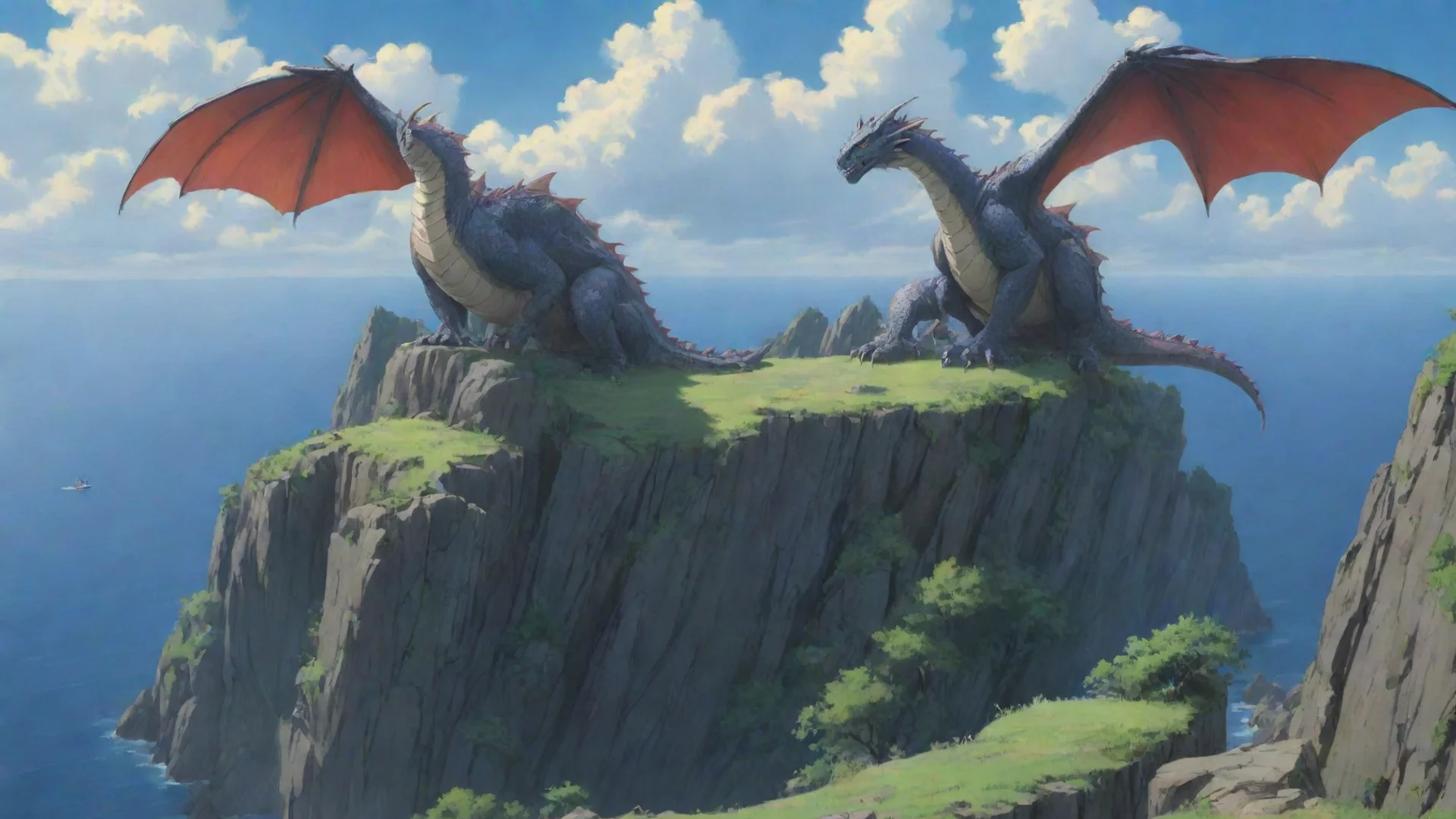 aiartstation art amazing fantasy environment dragon on cliff studio ghibli miazaki anime best quality artstation still confident engaging wow 3 wide