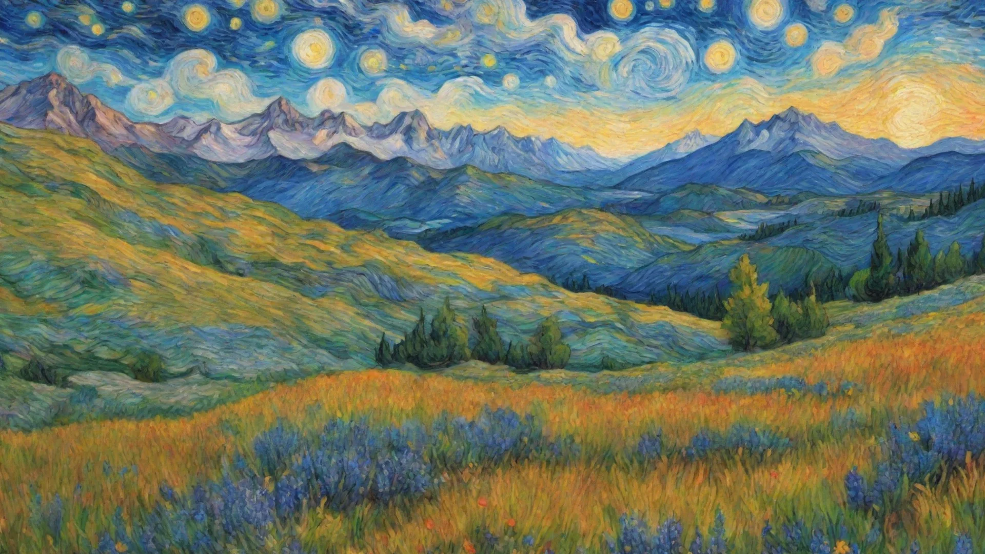 aiartstation art amazing scenery wildflowers on mountain van gogh wow star confident engaging wow 3 wide