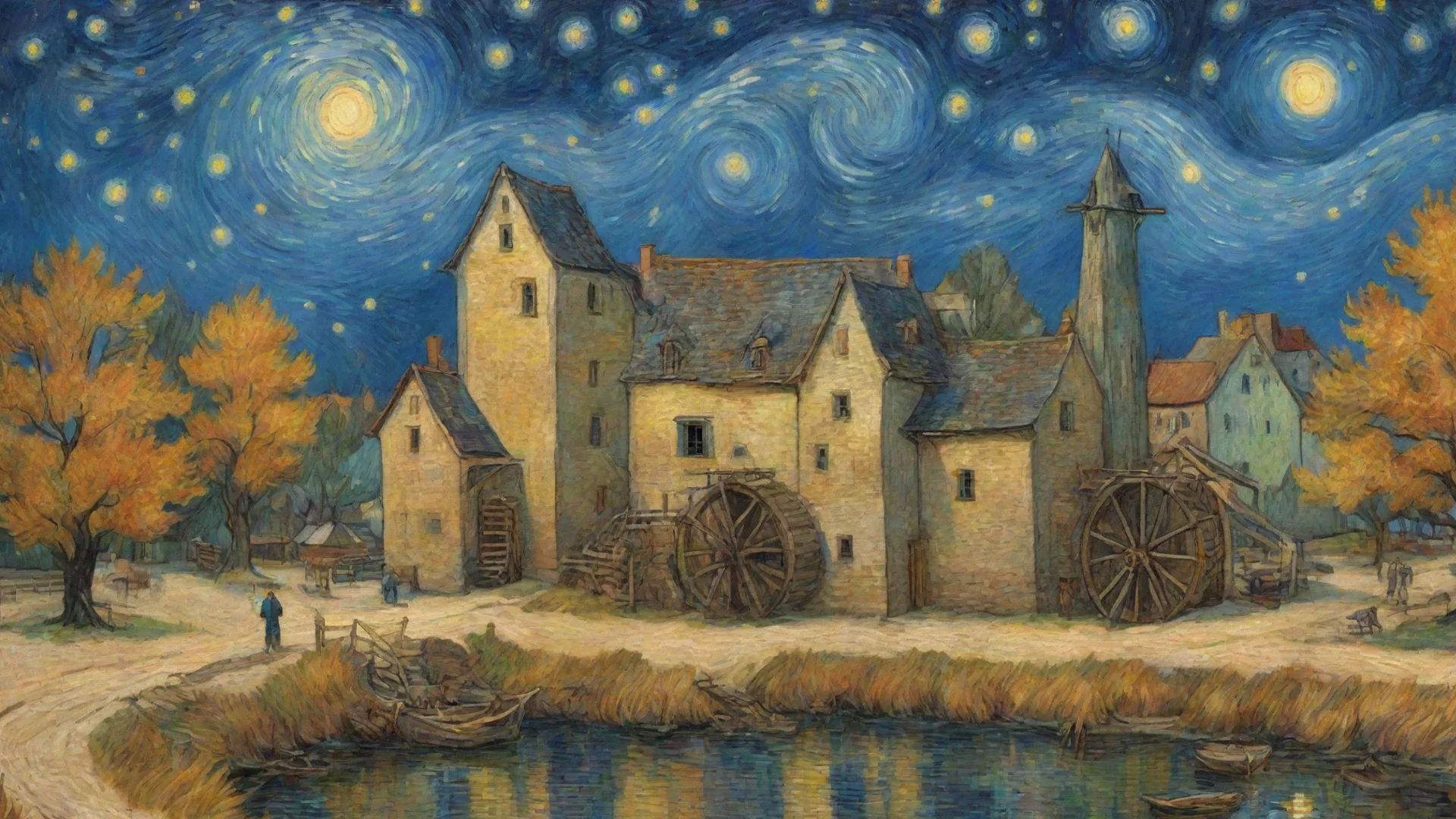 aiartstation art amazing van gogh peaceful town watermill hd starry daytime happy wonderful confident engaging wow 3 hdwidescreen