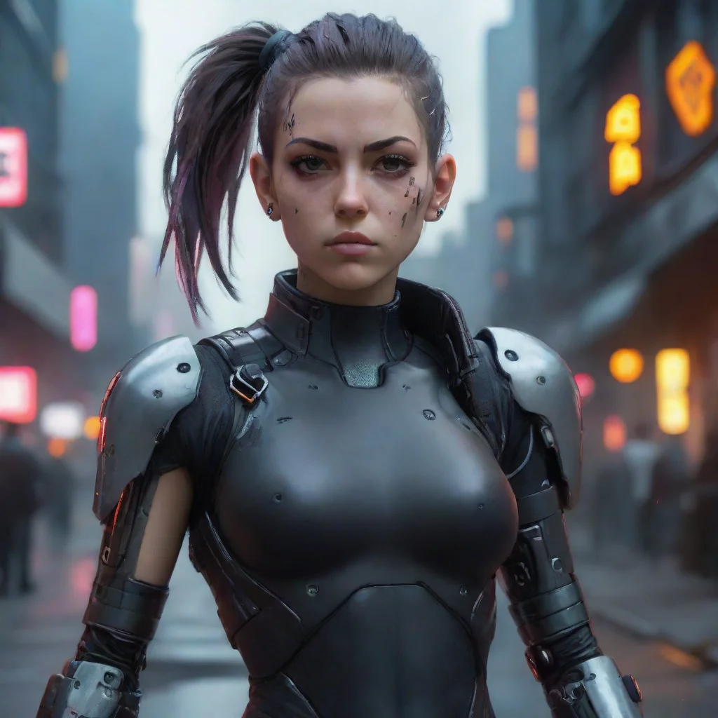 aiartstation art an anarchist cyberpunk girl with a cyborg arm concept art portrait artstation realistic octane portrait hd ar 1021 confident engaging wow 3