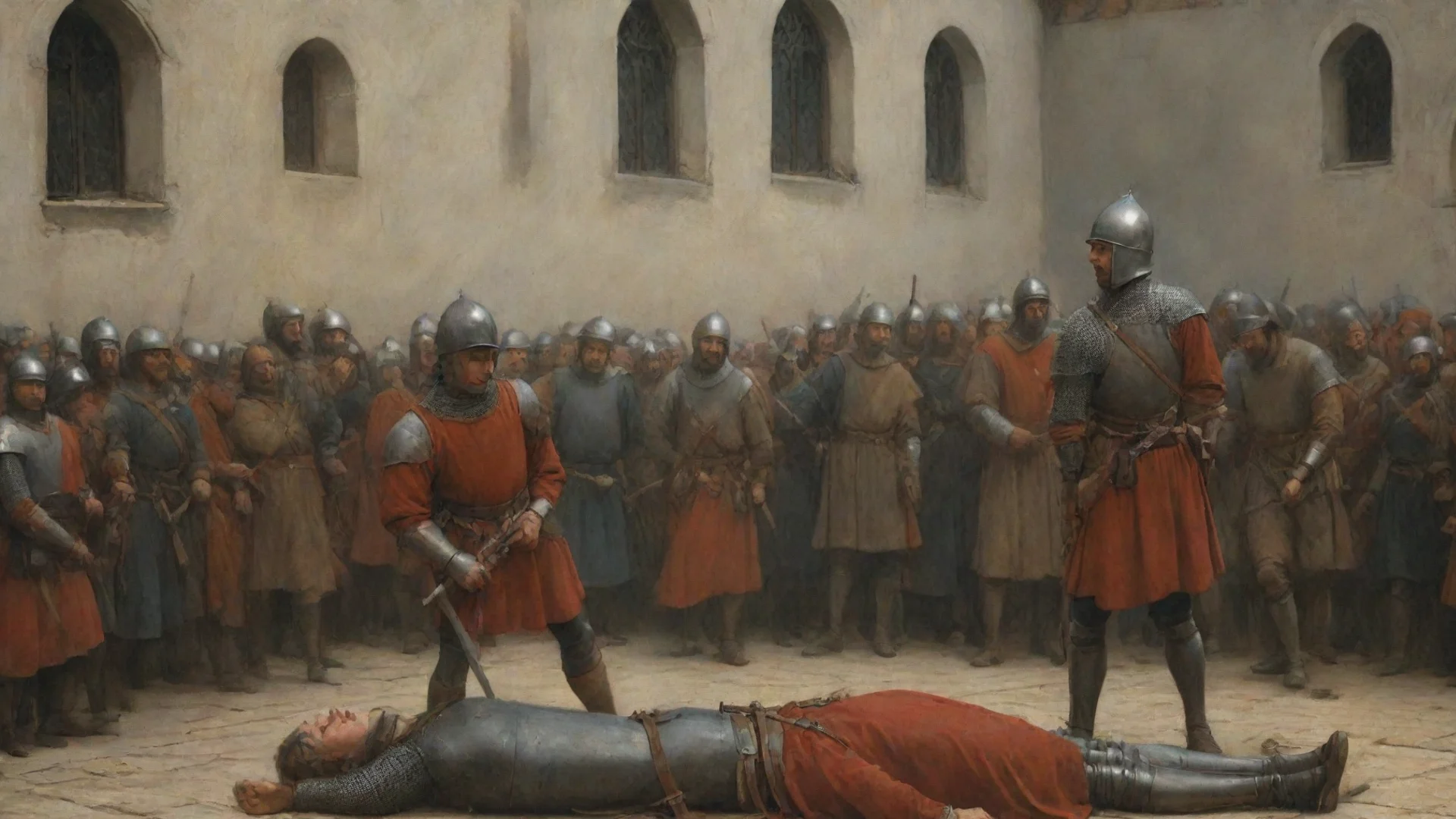 aiartstation art an execution of a medieval soldier confident engaging wow 3 wide