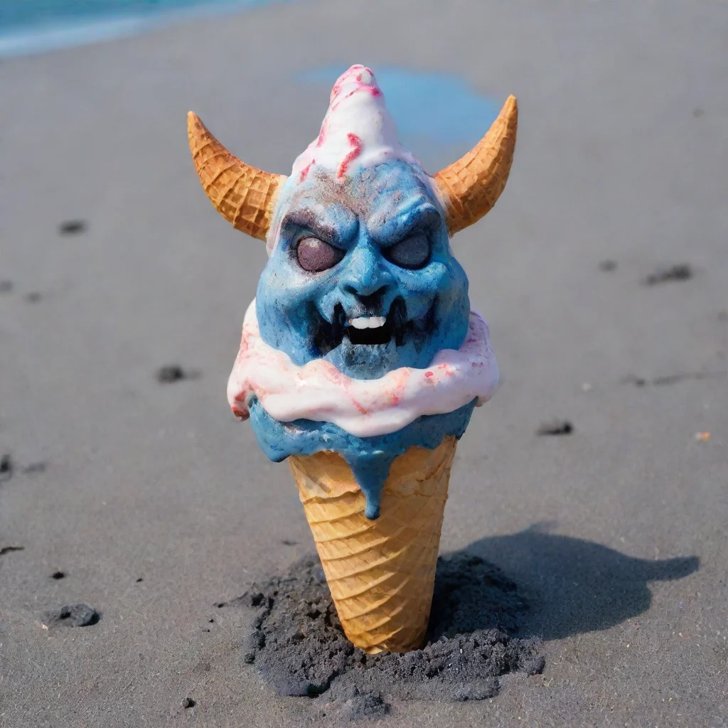 aiartstation art an icecream cone with the devils head melting on blue sand confident engaging wow 3