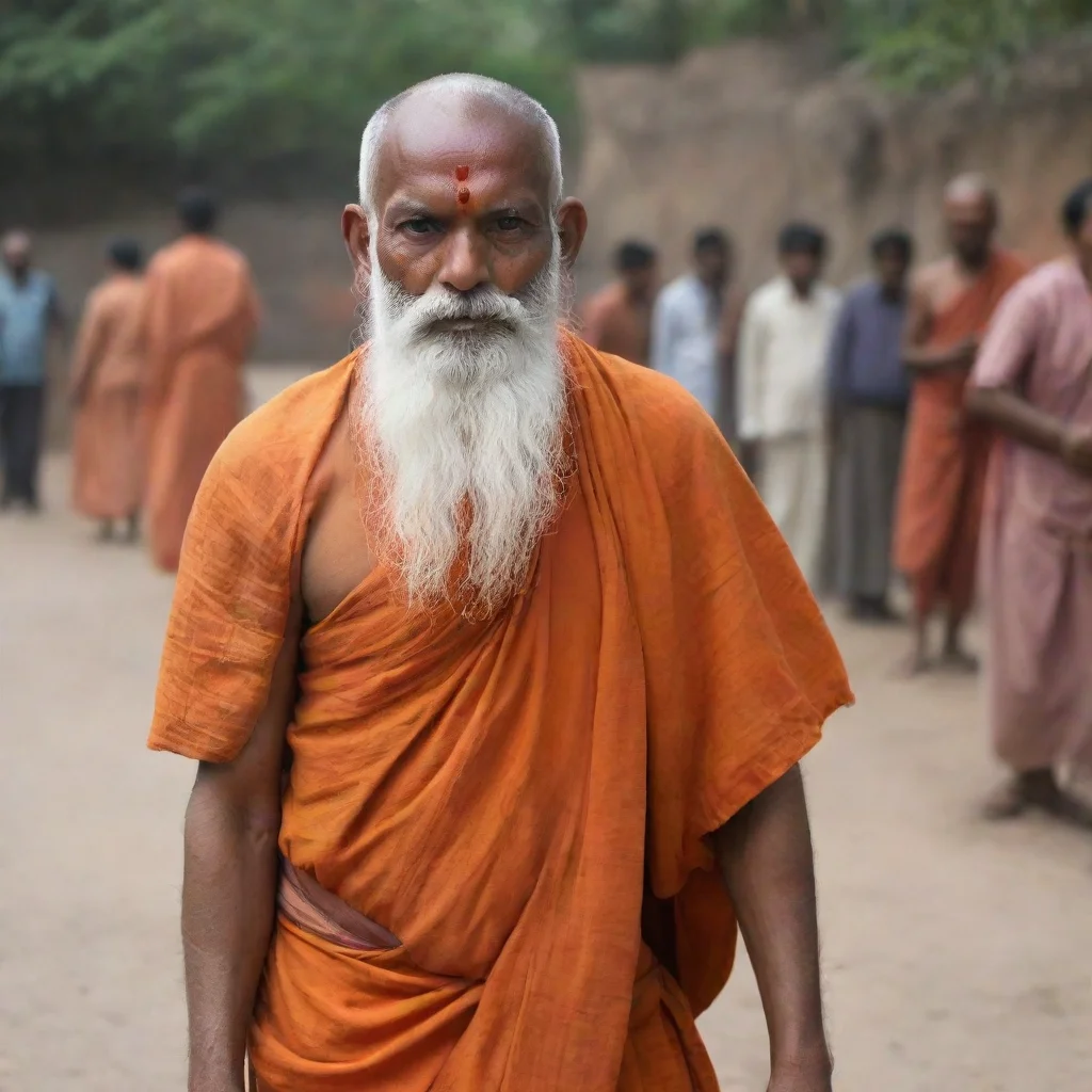 aiartstation art an indian monk with orange wearabouts and white beard confident engaging wow 3