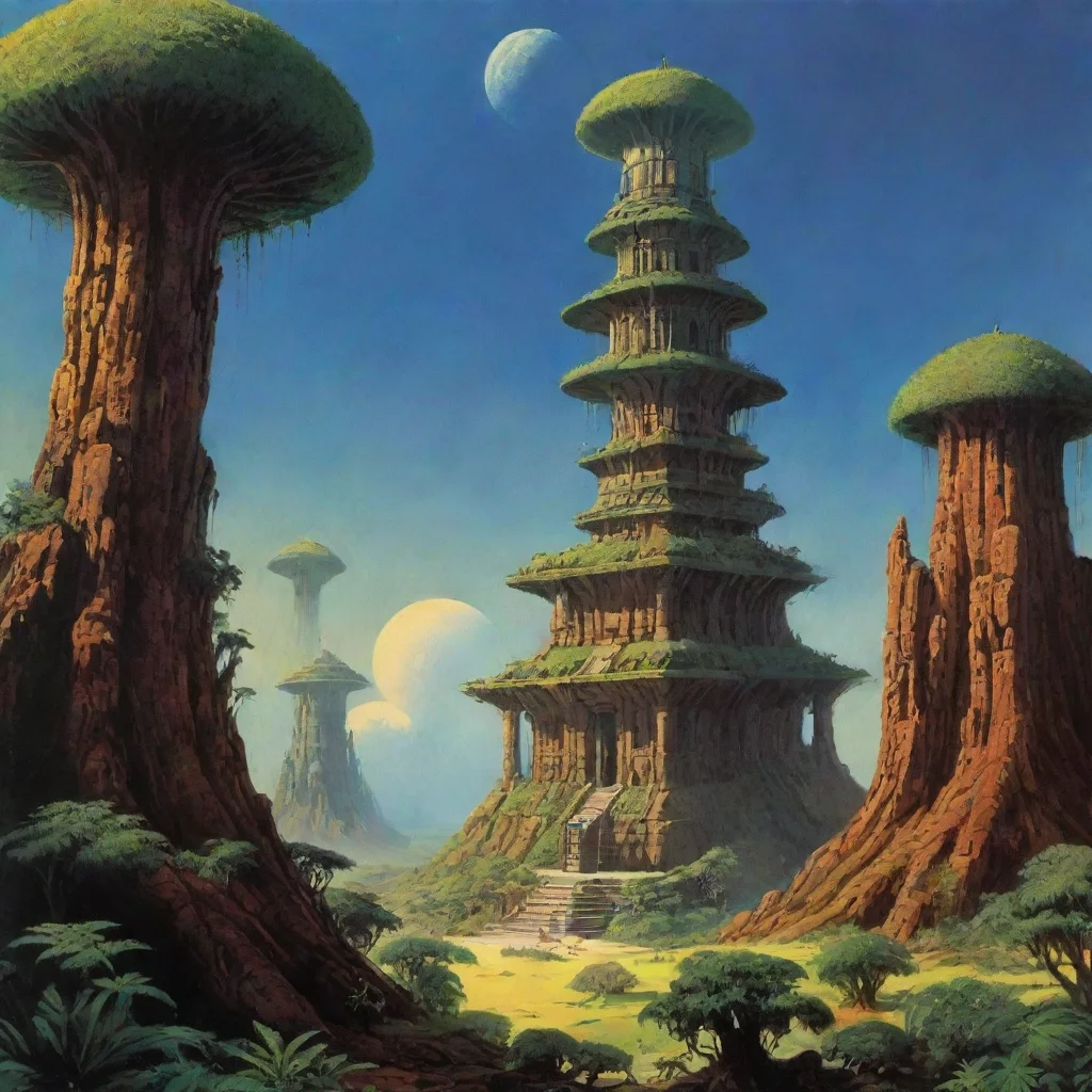aiartstation art ancient super alien world scifi temple plant life chris foss jack kirby confident engaging wow 3