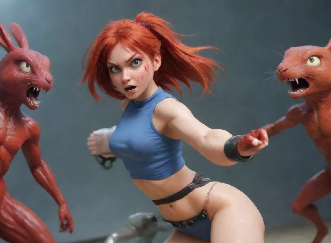 aiartstation art angry female anthro rabbit tomboy redhead bloody fighting against alien squids hd confident engaging wow 3 landscape43