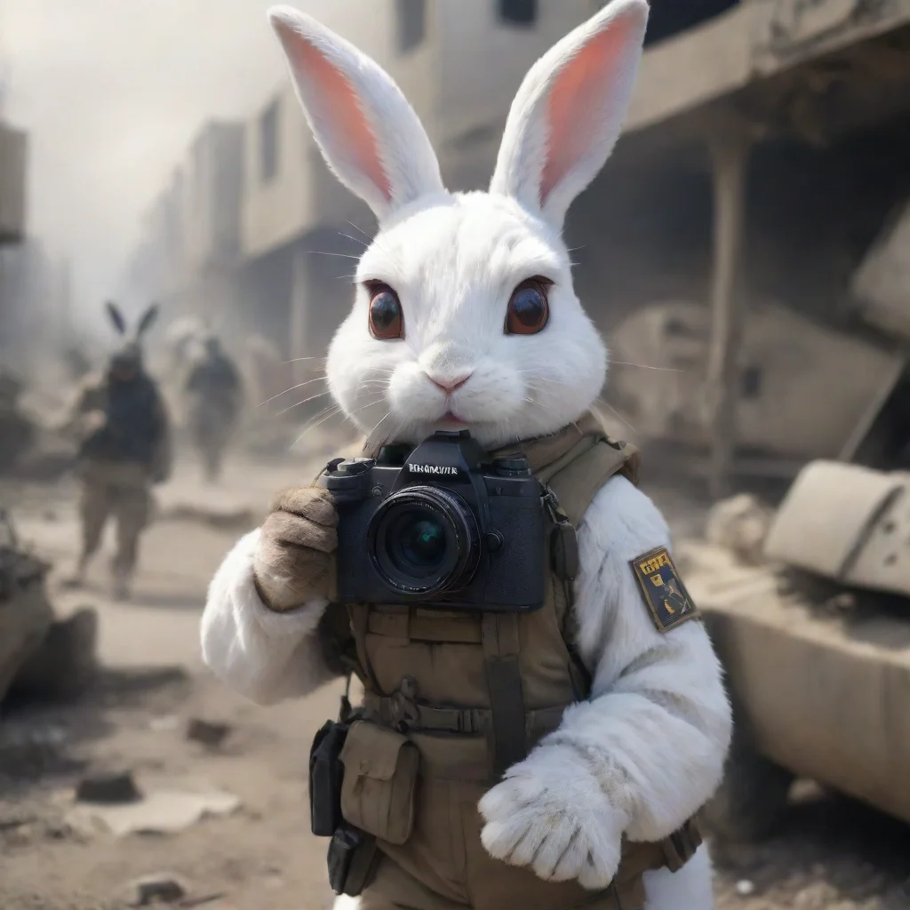 artstation art anime anthropomorphic rabbit woman with camera in a warzone hd confident engaging wow 3