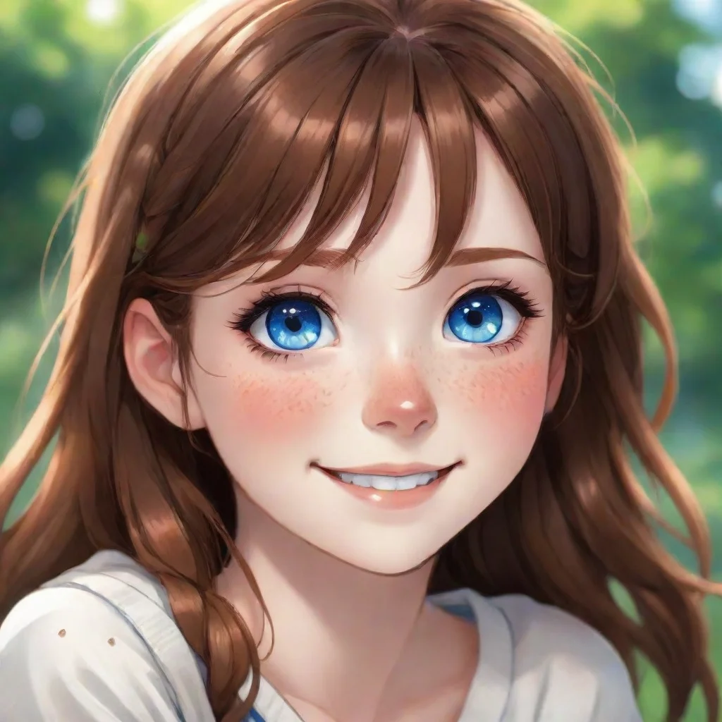 aiartstation art anime art brown hair blue eyes freckles smiling cute confident engaging wow 3