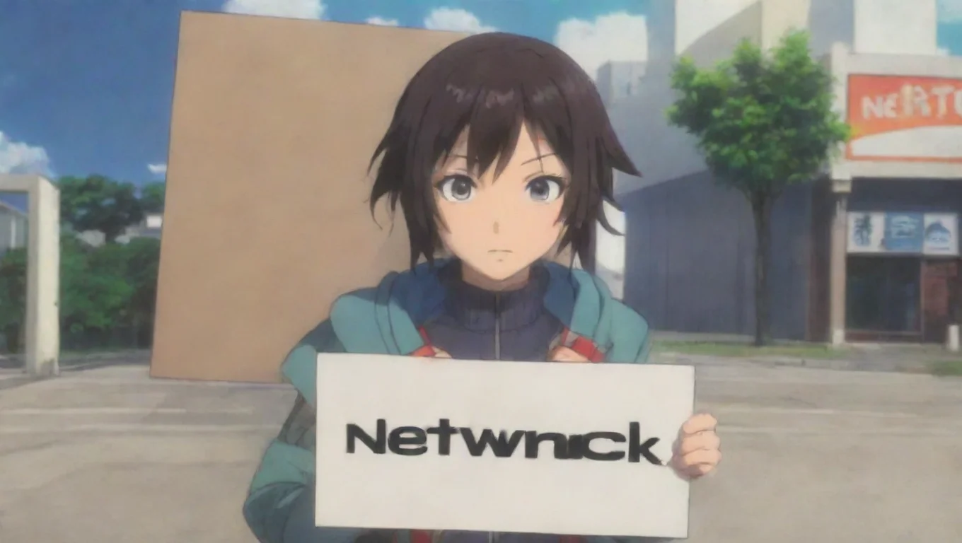 aiartstation art anime character holding sign that says netwrck confident engaging wow 3 widescreen