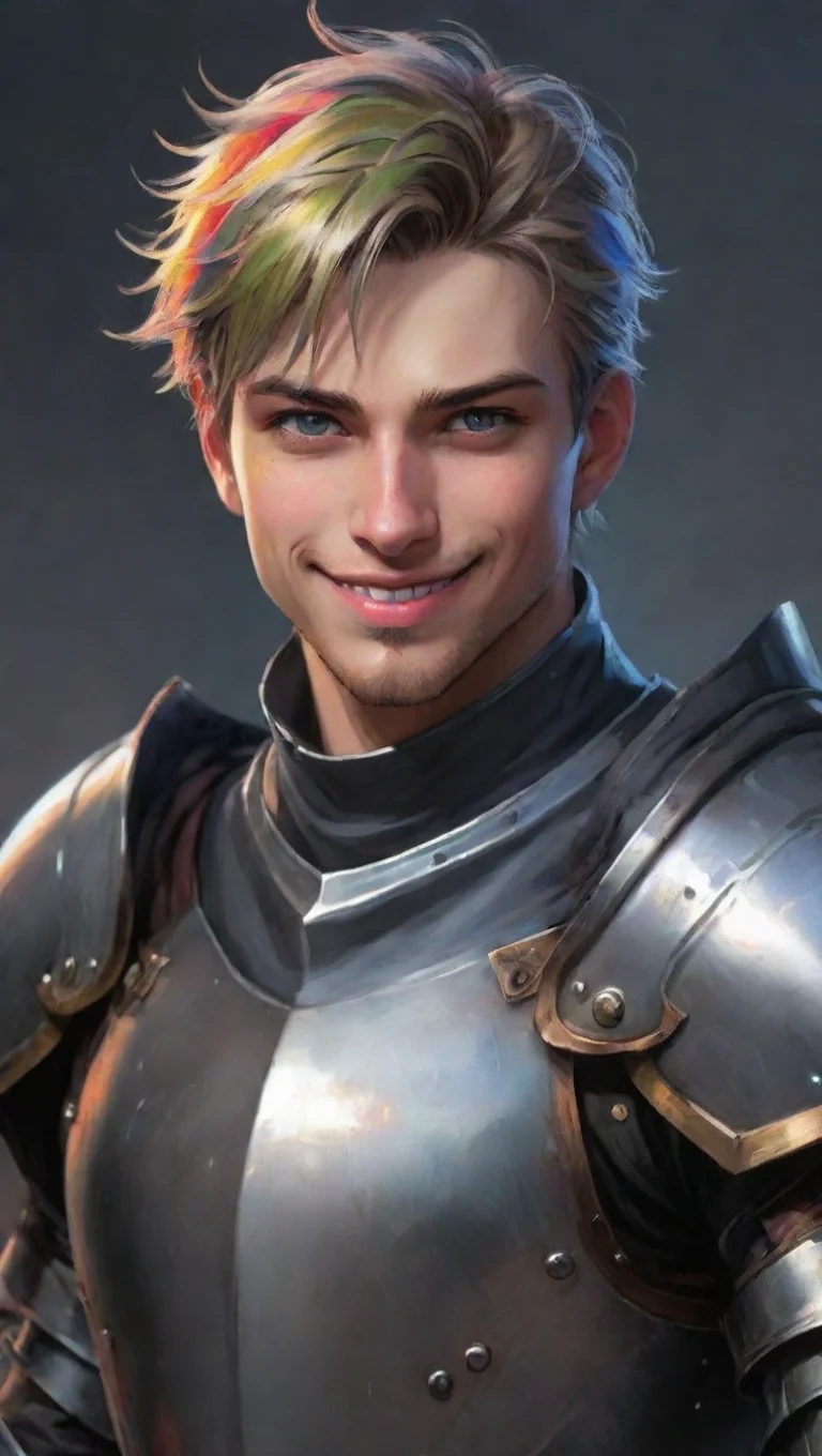 aiartstation art anime comic book fantasy art punk knight colorful realistic hd world aesthetic kind smile seductive male knight poor  best quality artstation confident engaging wow 3 tall