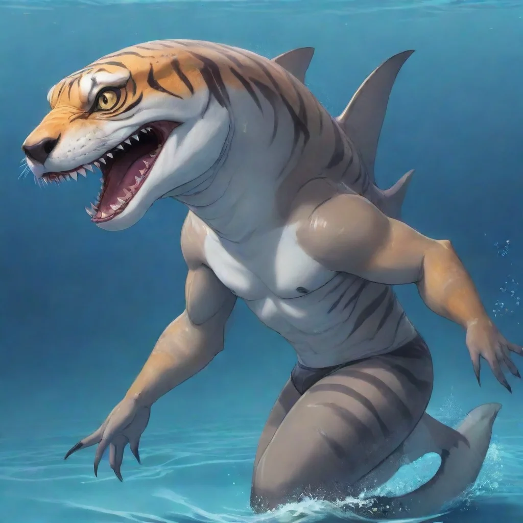 aiartstation art anime furry humanoid tiger shark confident engaging wow 3