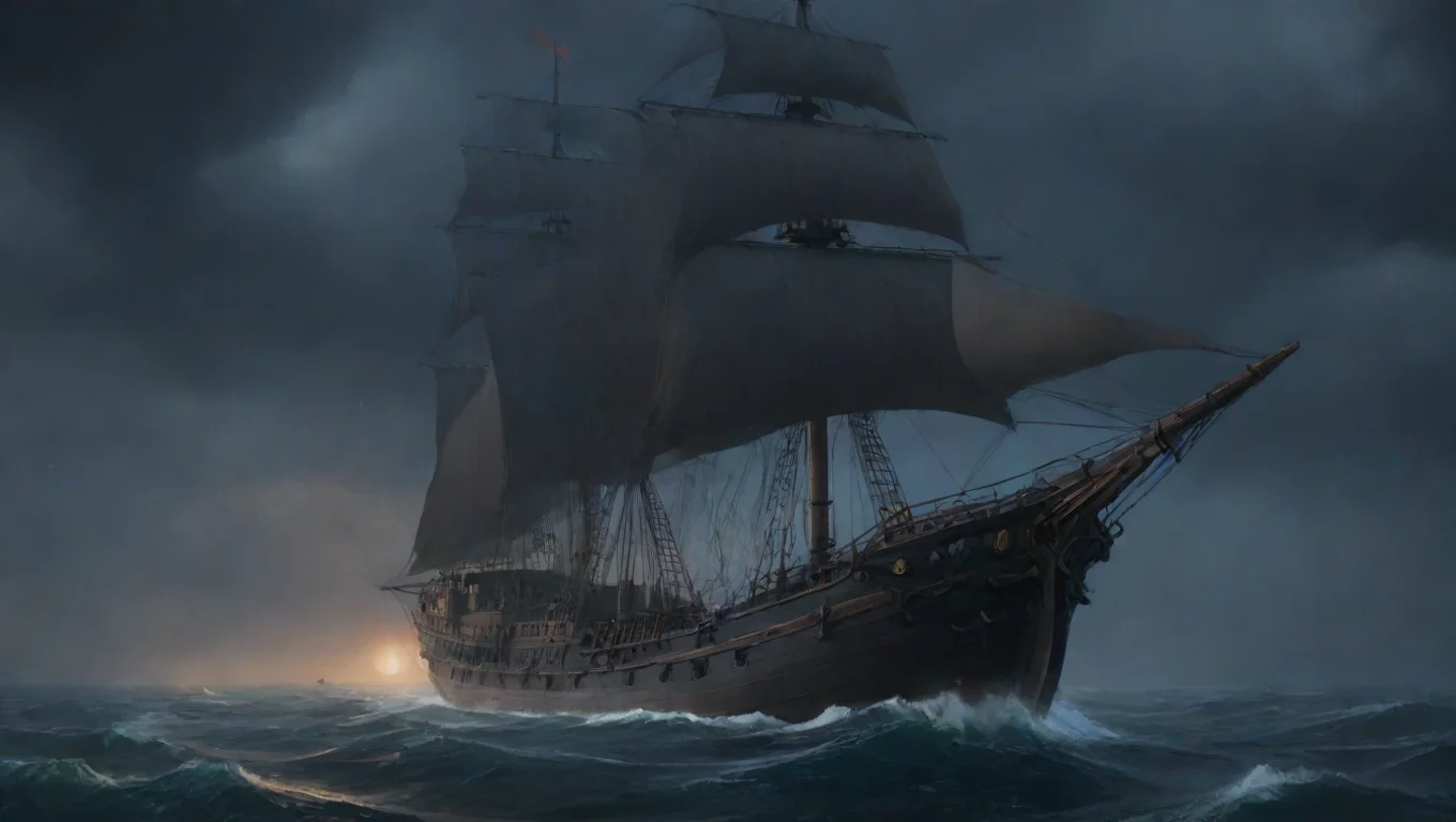 aiartstation art anime ghibli dark horror vessel at sea 1800s confident engaging wow 3 widescreen