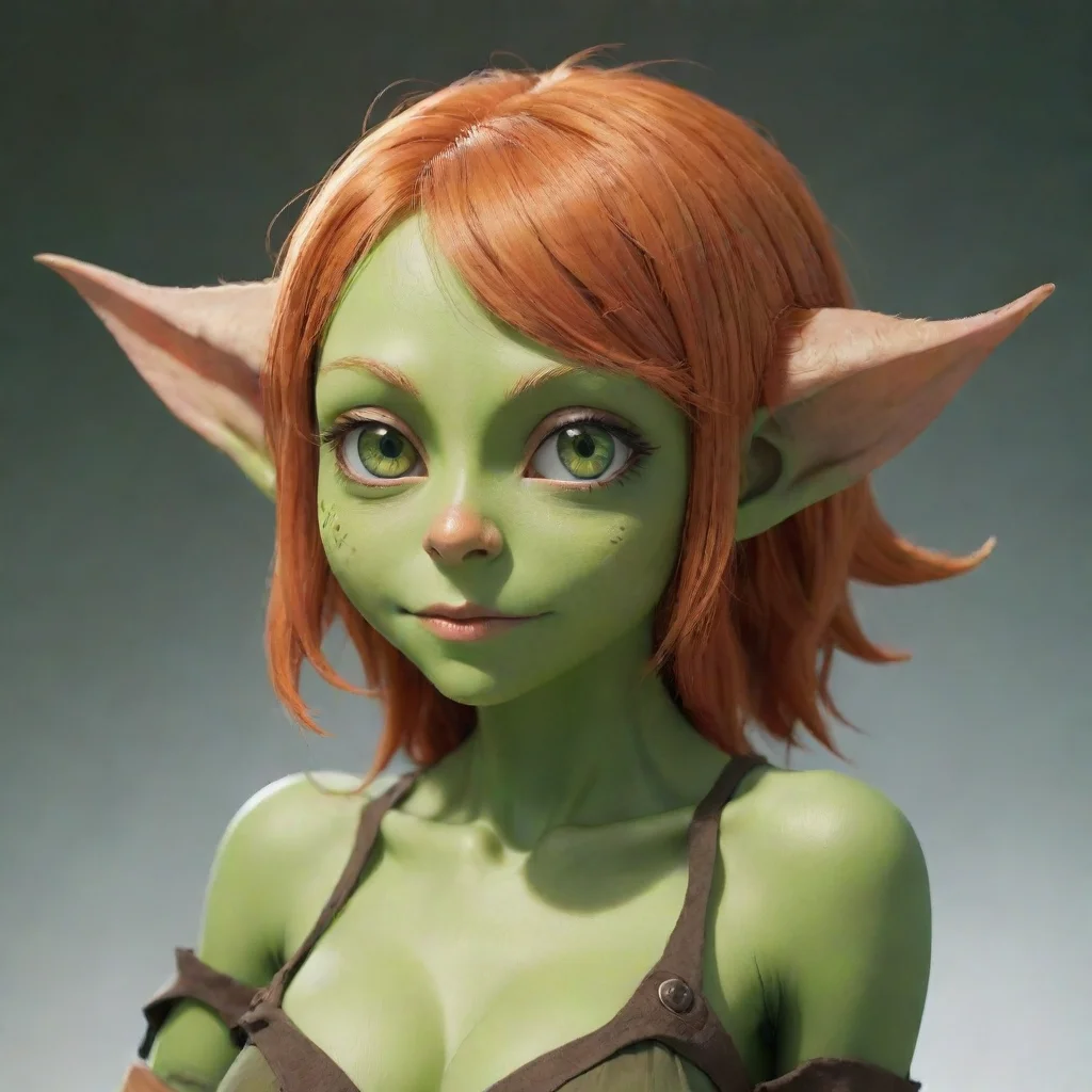 aiartstation art anime ginger goblin girlfriend green skin confident engaging wow 3