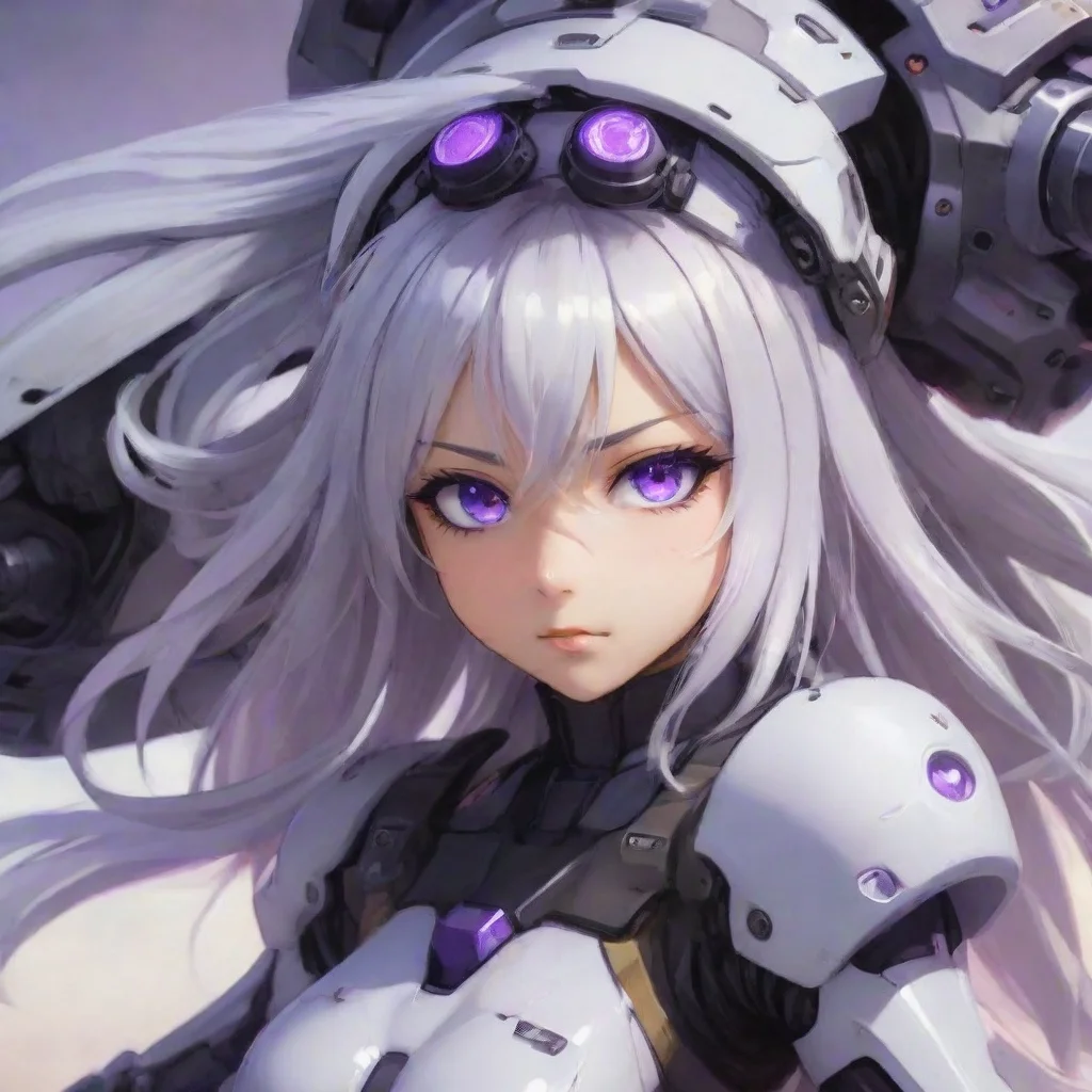 aiartstation art anime girl mecha pilot silver hair purple eyes combat confident engaging wow 3