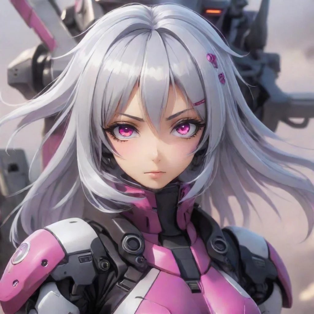 aiartstation art anime girl silver hair magenta eyes mecha pilot warzone confident engaging wow 3