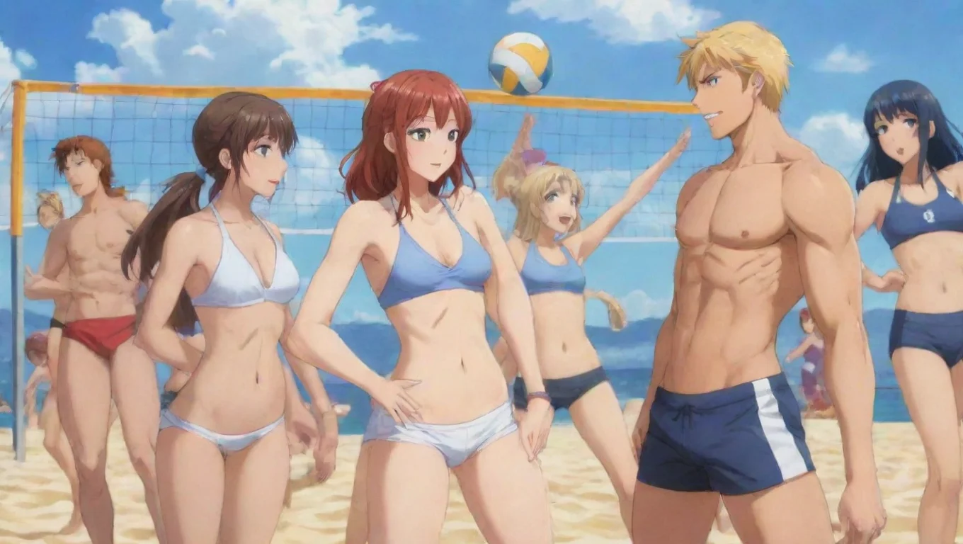 aiartstation art anime guys and girls playing beach volleyball confident engaging wow 3 widescreen