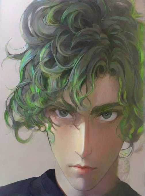 aiartstation art anime man curly hair black hair anime hd epic artstation face eyes clear confident engaging wow 3