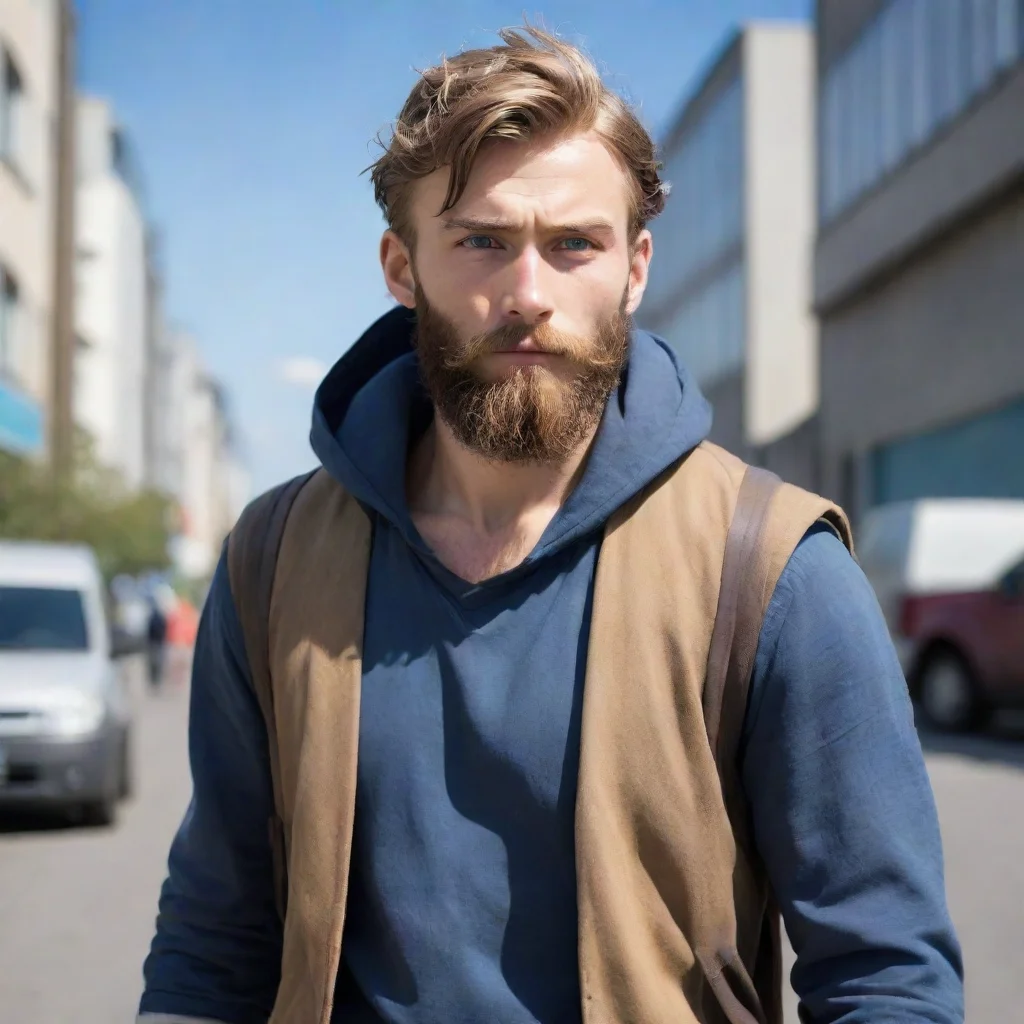 aiartstation art anime young bearded swedish superhero hobo man confident engaging wow 3