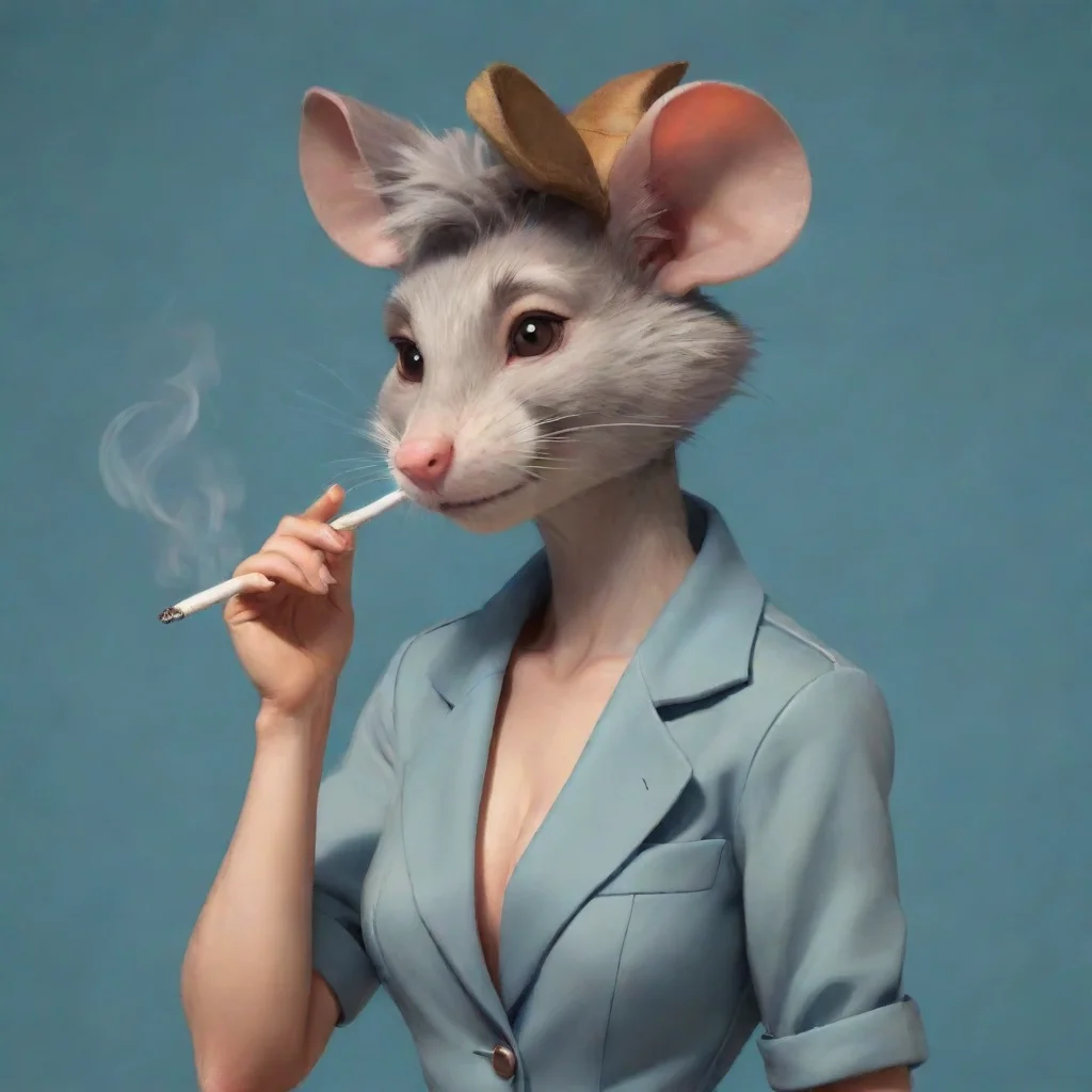 aiartstation art anthro furry rat tomboy woman smoking a cigarette cartoon confident engaging wow 3