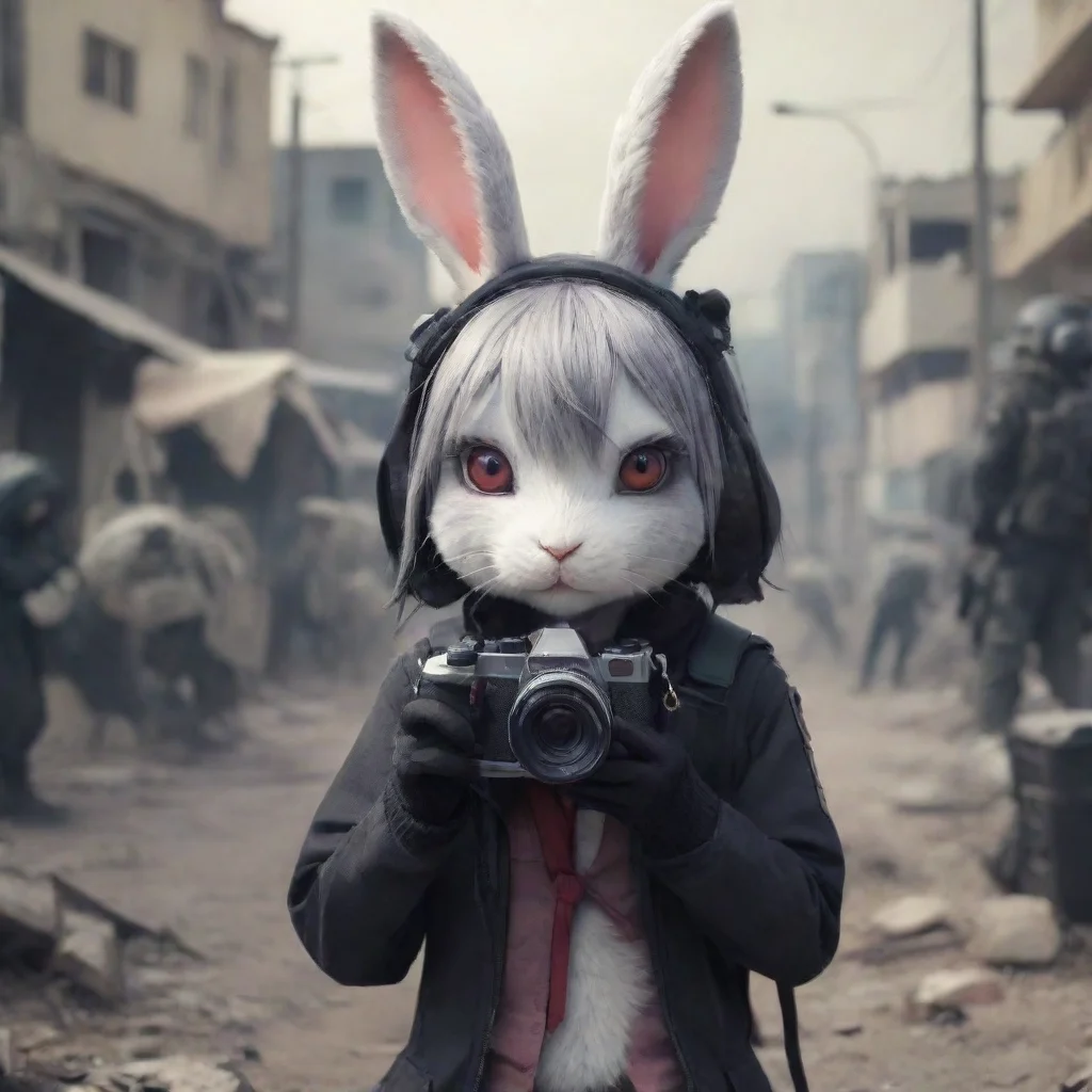artstation art anthropomorphic emo rabbit woman with camera in a warzone anime style confident engaging wow 3
