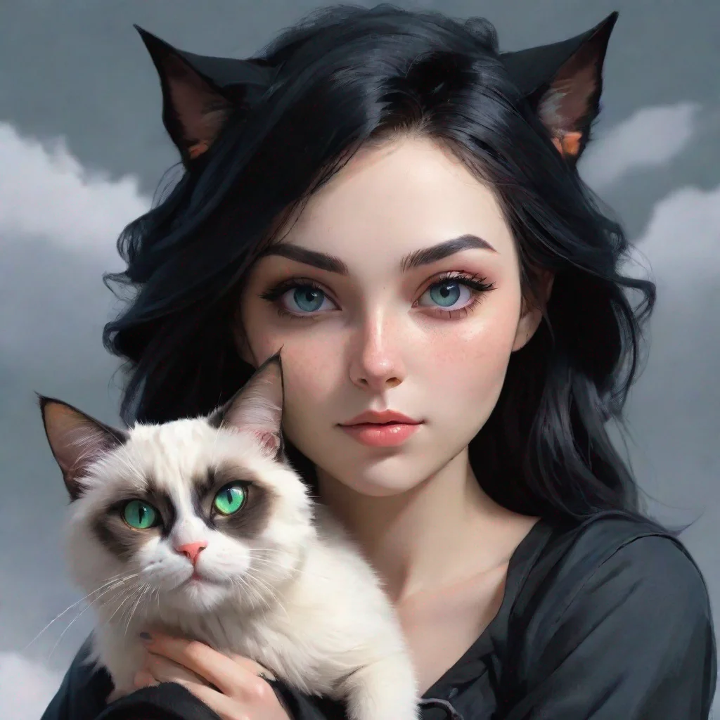 aiartstation art artistic witch black hat anime wonderful detailed aesthetic woman with cats confident engaging wow 3