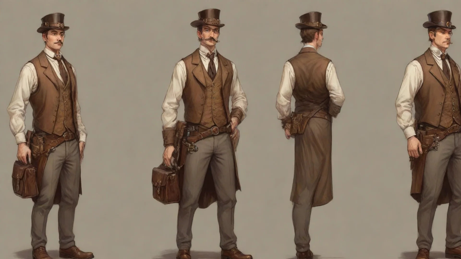 aiartstation art average looking male bureaucratic steampunk office worker in the style of game concept art confident engaging wow 3 wide