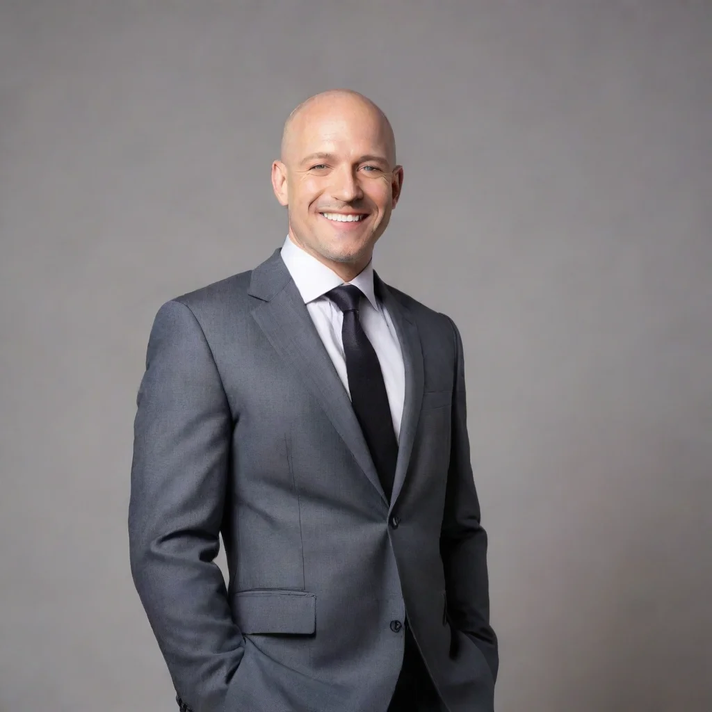 artstation art bald business man in suit happy confident engaging wow 3