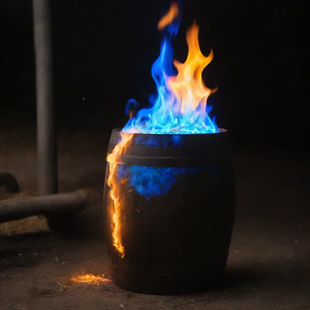 aiartstation art barrel fire with blue flames  confident engaging wow 3