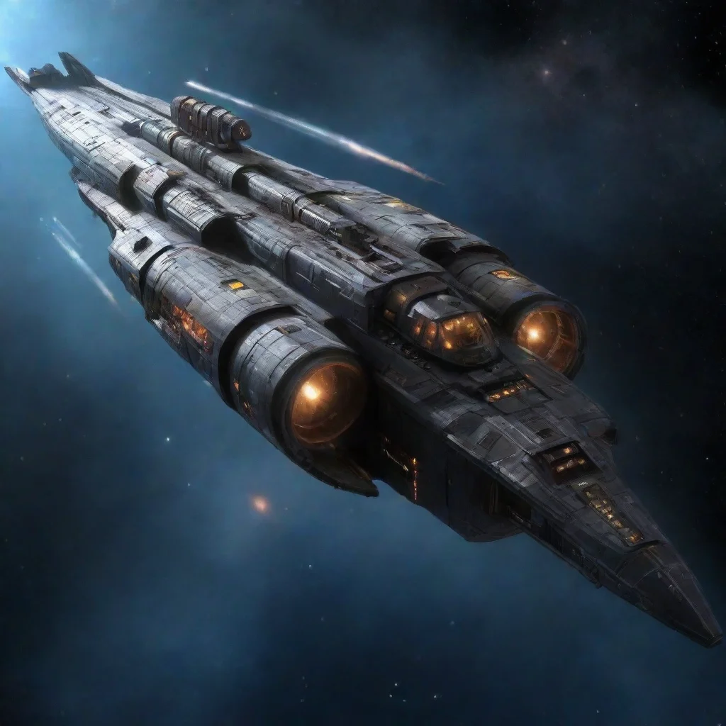 aiartstation art battle cruiser space ship in deep space long tube shaped military looking style like chris foss style like the expanse s confident engaging wow 3